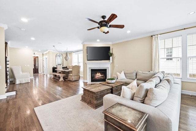 15 Westlawn Ct, Nashville, TN 37209 - living area featuring ornamental molding, ceiling fan, recessed lighting, and baseboards
