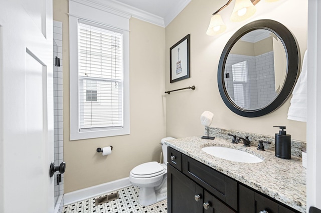 15 Westlawn Ct, Nashville, TN 37209 - bathroom with vanity, baseboards, ornamental molding, toilet, and visible vents