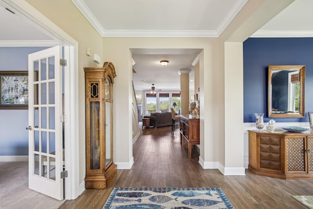 1702 Stoney Hill Ln, Spring Hill, TN 37174 - corridor featuring baseboards, wood finished floors, and crown molding