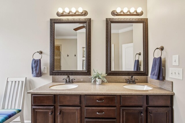 1702 Stoney Hill Ln, Spring Hill, TN 37174 - bathroom with double vanity, a sink, and ornamental molding