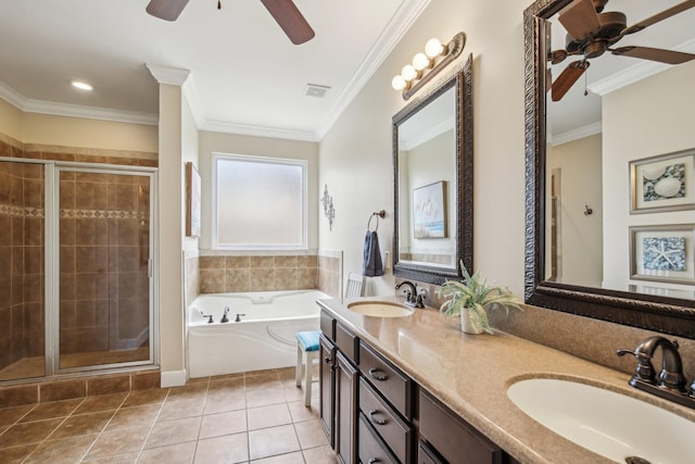 1702 Stoney Hill Ln, Spring Hill, TN 37174 - full bath featuring a ceiling fan, visible vents, a sink, and a stall shower