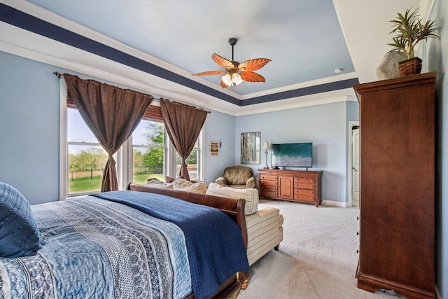 1702 Stoney Hill Ln, Spring Hill, TN 37174 - carpeted bedroom featuring a ceiling fan, ornamental molding, and a tray ceiling