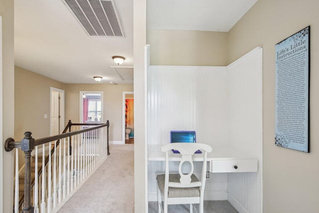 1702 Stoney Hill Ln, Spring Hill, TN 37174 - hall with attic access, visible vents, carpet flooring, and an upstairs landing