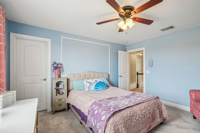 1702 Stoney Hill Ln, Spring Hill, TN 37174 - bedroom featuring ceiling fan, visible vents, baseboards, and light carpet