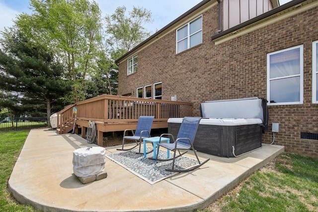 1702 Stoney Hill Ln, Spring Hill, TN 37174 - view of patio featuring cooling unit, a hot tub, fence, and a deck