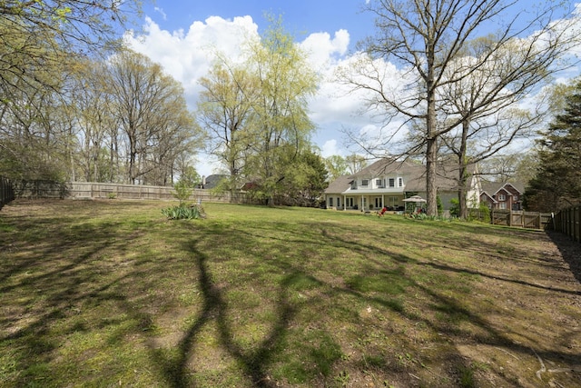 view of yard with a fenced backyard