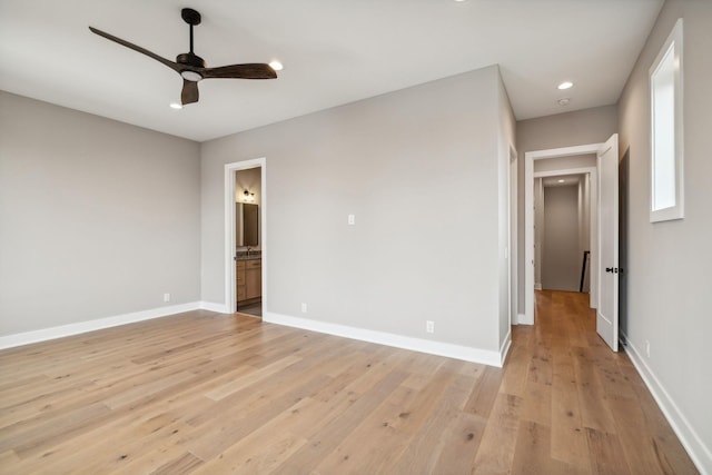3207B Long Blvd, Nashville, TN 37203 - unfurnished bedroom with baseboards, ceiling fan, light wood finished floors, recessed lighting, and ensuite bath