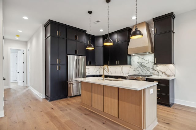 3207B Long Blvd, Nashville, TN 37203 - kitchen featuring visible vents, a sink, premium range hood, light wood-style floors, and stainless steel appliances