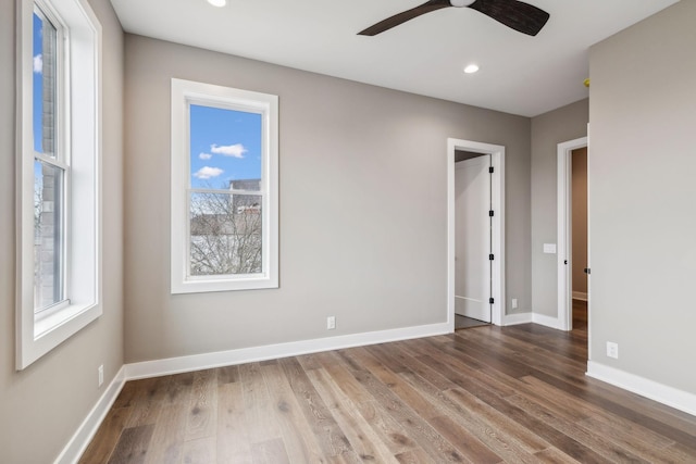 3207A Long Blvd, Nashville, TN 37203 - spare room with wood finished floors, baseboards, a ceiling fan, and recessed lighting