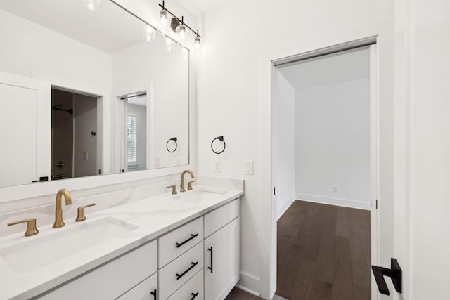 112 Shadow Springs Dr, Brentwood, TN 37027 - bathroom with double vanity, baseboards, a sink, and wood finished floors