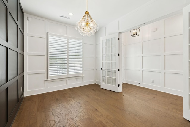 112 Shadow Springs Dr, Brentwood, TN 37027 - interior space featuring a notable chandelier, visible vents, french doors, and wood finished floors