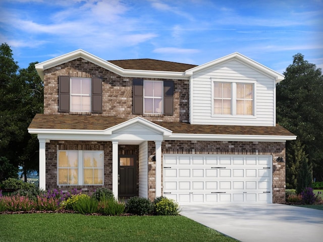7257 Legacy Dr, Antioch, TN 37013 - traditional-style house featuring brick siding, a front lawn, a garage, and concrete driveway