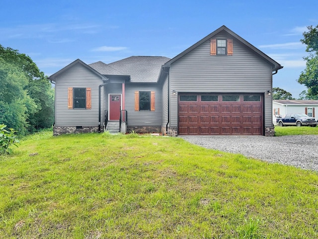4 Young Branch Rd, Dixon Springs, TN 37057 - view of front of house with gravel driveway, a front yard, and crawl space