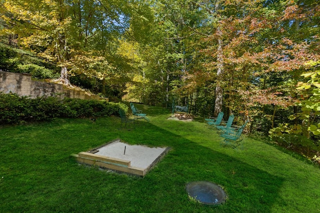 view of yard with an outdoor fire pit