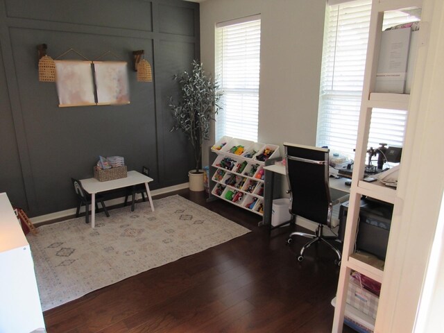 office space featuring dark wood-type flooring