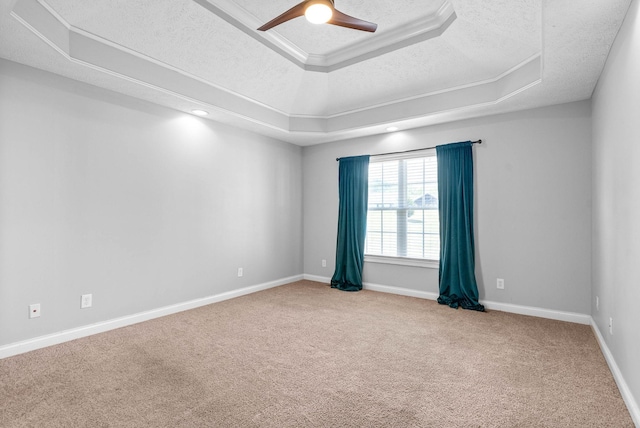 580 Mountain View Dr, Clarksville, TN 37043 - carpeted spare room featuring a tray ceiling, a textured ceiling, ceiling fan, and baseboards