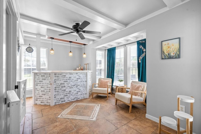 580 Mountain View Dr, Clarksville, TN 37043 - sitting room featuring beamed ceiling, ceiling fan, plenty of natural light, and baseboards