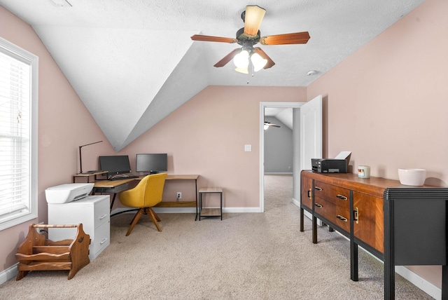 580 Mountain View Dr, Clarksville, TN 37043 - office featuring carpet, baseboards, a ceiling fan, and lofted ceiling