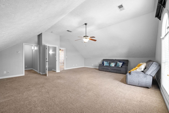 580 Mountain View Dr, Clarksville, TN 37043 - bonus room featuring visible vents, a textured ceiling, vaulted ceiling, and carpet floors