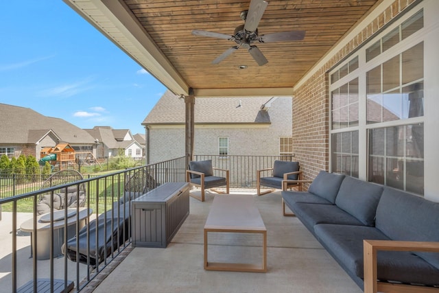 1009 Alpaca Dr, Spring Hill, TN 37174 - view of patio with a residential view, ceiling fan, and an outdoor hangout area