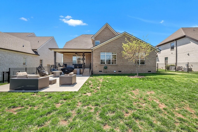 1009 Alpaca Dr, Spring Hill, TN 37174 - back of property featuring crawl space, a yard, a ceiling fan, and outdoor lounge area