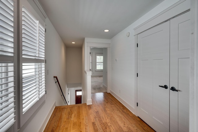 509D Chesterfield Ave, Nashville, TN 37212 - hall featuring light wood-style flooring, baseboards, an upstairs landing, and recessed lighting