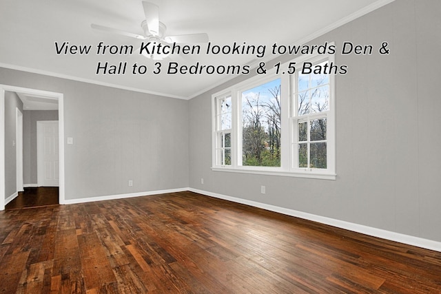 216 Belding Dr, Nashville, TN 37214 - empty room with ornamental molding, ceiling fan, baseboards, and dark wood finished floors