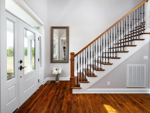 1698 Burke Hollow Rd, Nolensville, TN 37135 - foyer with stairs, visible vents, baseboards, and wood finished floors
