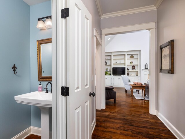 1698 Burke Hollow Rd, Nolensville, TN 37135 - hallway with crown molding, baseboards, and dark wood finished floors