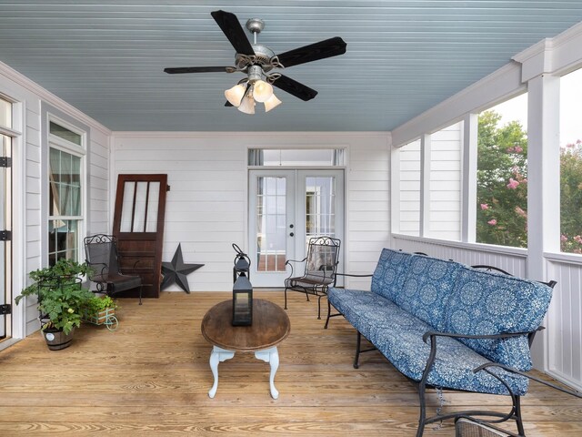 1698 Burke Hollow Rd, Nolensville, TN 37135 - sunroom / solarium with an outdoor living space, french doors, and a ceiling fan