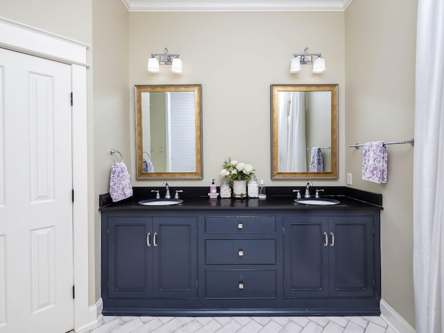 1698 Burke Hollow Rd, Nolensville, TN 37135 - full bathroom with a sink, ornamental molding, baseboards, and double vanity