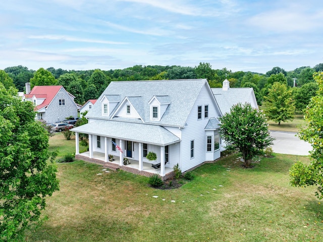 1698 Burke Hollow Rd, Nolensville, TN 37135 - view of front of home with a front yard, roof with shingles, covered porch, and a chimney