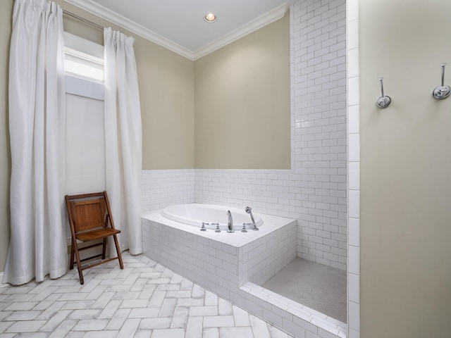 1698 Burke Hollow Rd, Nolensville, TN 37135 - bathroom with ornamental molding, recessed lighting, and a garden tub