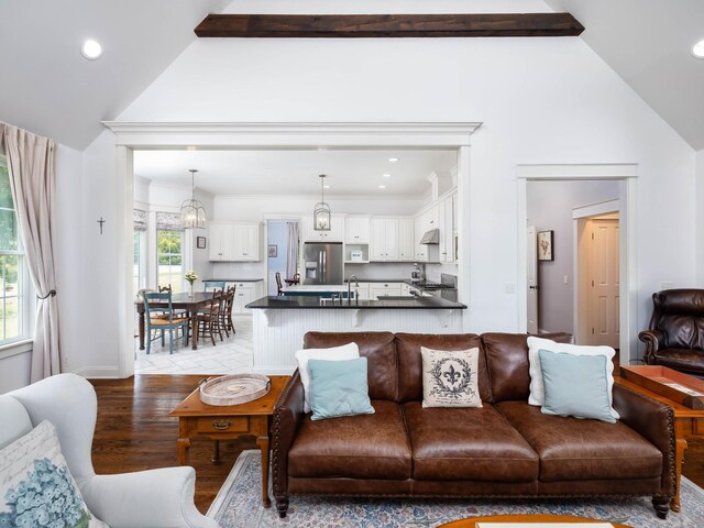 1698 Burke Hollow Rd, Nolensville, TN 37135 - living area featuring light wood-style flooring, vaulted ceiling, and recessed lighting