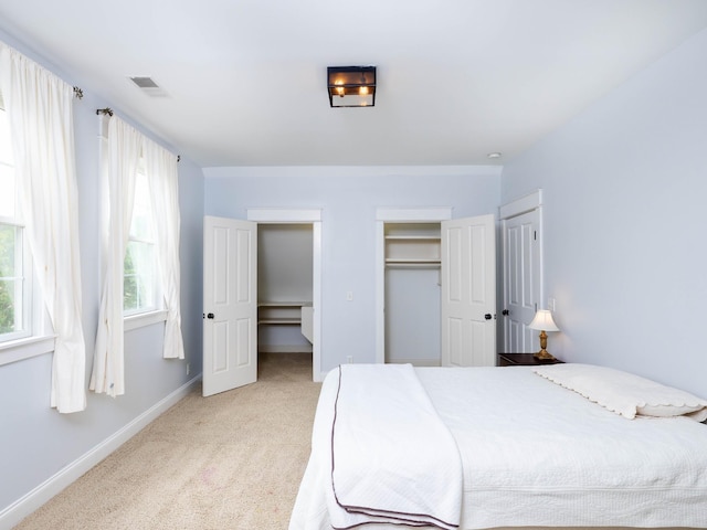 1698 Burke Hollow Rd, Nolensville, TN 37135 - bedroom featuring multiple closets, visible vents, baseboards, and light colored carpet