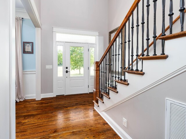 1698 Burke Hollow Rd, Nolensville, TN 37135 - foyer with stairs, a high ceiling, baseboards, and wood finished floors