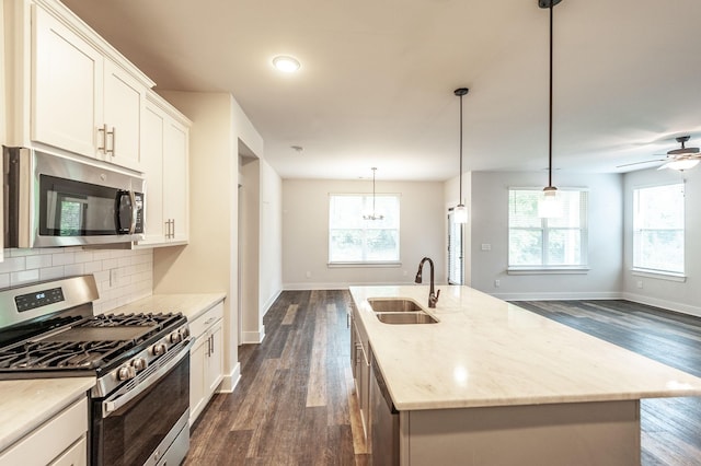 224 Griffin Ln, Gallatin, TN 37066 - kitchen with baseboards, a sink, an island with sink, dark wood-style floors, and stainless steel appliances