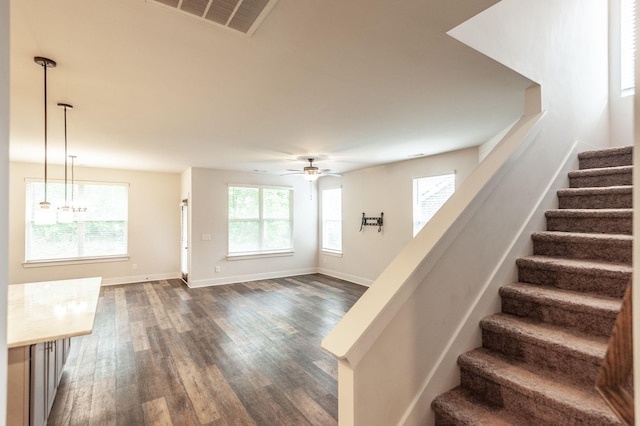 224 Griffin Ln, Gallatin, TN 37066 - staircase with visible vents, ceiling fan, baseboards, and wood finished floors