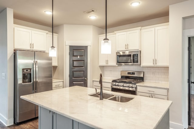 224 Griffin Ln, Gallatin, TN 37066 - kitchen with stainless steel appliances, visible vents, white cabinetry, and a sink