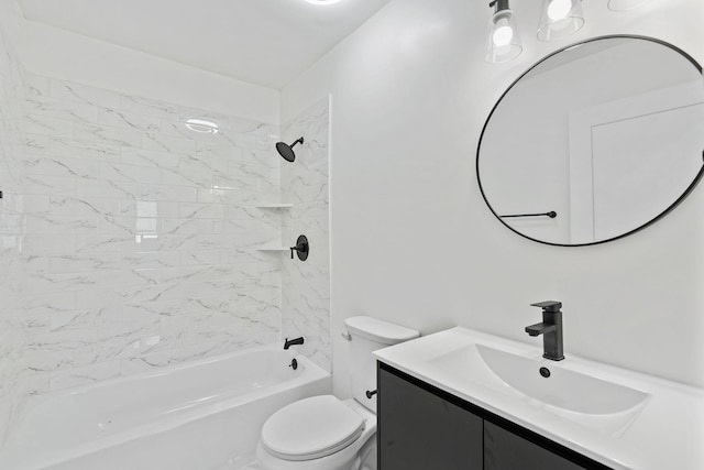 full bath with toilet, vanity, and tub / shower combination