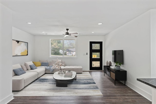 7107 Timberlane Dr, Fairview, TN 37062 - living room featuring baseboards, ceiling fan, recessed lighting, and wood finished floors