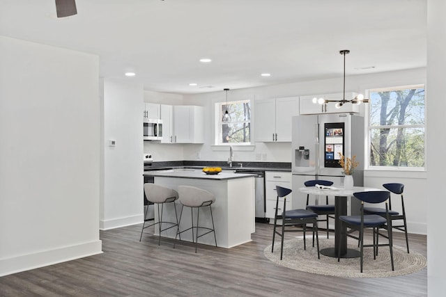 7107 Timberlane Dr, Fairview, TN 37062 - kitchen with a healthy amount of sunlight, stainless steel appliances, white cabinets, and dark wood-style floors