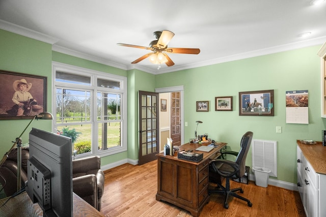 113 St Charles Way, Gallatin, TN 37066 - office space featuring baseboards, ceiling fan, crown molding, and light wood-type flooring