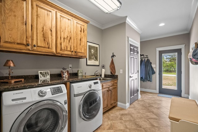 113 St Charles Way, Gallatin, TN 37066 - laundry area with separate washer and dryer, crown molding, cabinet space, baseboards, and recessed lighting