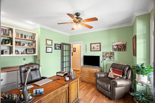 113 St Charles Way, Gallatin, TN 37066 - office space with light wood-type flooring, a ceiling fan, and ornamental molding