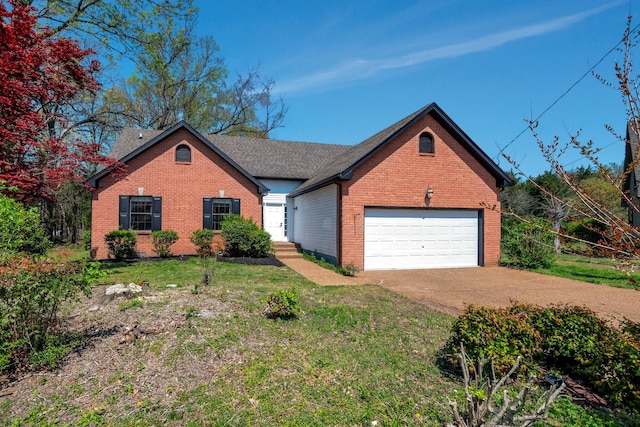 308 Wareham Ct, Antioch, TN 37013 - ranch-style house featuring driveway, an attached garage, a front yard, brick siding, and a shingled roof