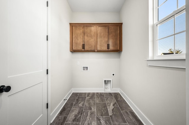 laundry area featuring baseboards, washer hookup, electric dryer hookup, and marble finish floor