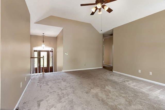 1528 Anthony Way, Mount Juliet, TN 37122 - unfurnished living room with a ceiling fan, carpet flooring, baseboards, and vaulted ceiling
