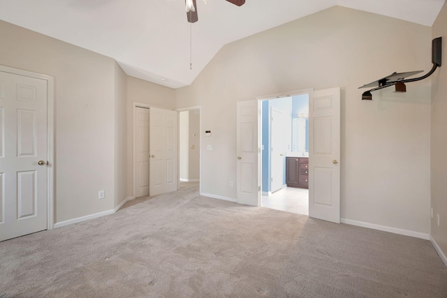 1528 Anthony Way, Mount Juliet, TN 37122 - unfurnished bedroom with light carpet, baseboards, high vaulted ceiling, and ceiling fan
