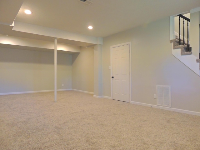 436 Bluff Dr, Clarksville, TN 37043 - finished basement featuring visible vents, baseboards, recessed lighting, and stairs